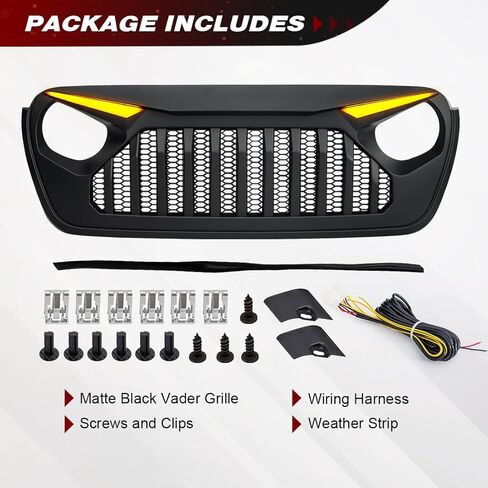 شبكة أمامية فيدر متوافقة مع سيارة جيب رانجلر JL JLU Gladiator JT 2018-2025، مع مصابيح إشارة الانعطاف DRL، أسود غير لامع in Kuwait