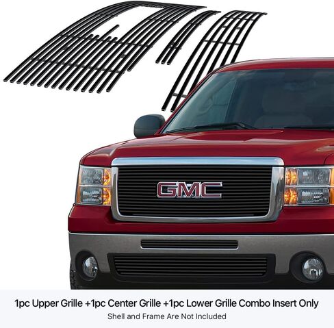 APS قسط الفولاذ المقاوم للصدأ الأسود 8x6 أفقي البليت مصبغة شواء إدراج كومبو متوافق مع GMC Sierra 1500 2007 2008 2009 2010 2011 2012 2013 الجسم الجديد الرئيسي العلوي السفلي المصد N19-J40116G in Saudi Arabia
