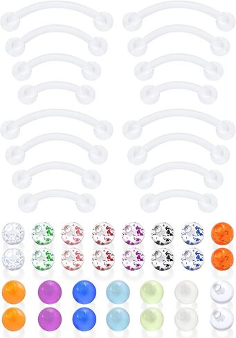 مجموعة مجوهرات ومثبتات ثقب الحواجب الشفافة 16 جرام - سيليكون مرن، لابريت عمودي، حلقات لسان عيون الثعبان/عيون الضفدع للرجال والنساء - مقاسات 6 مم 2 مم للعمل الجراحي والارتداء اليومي in Kuwait