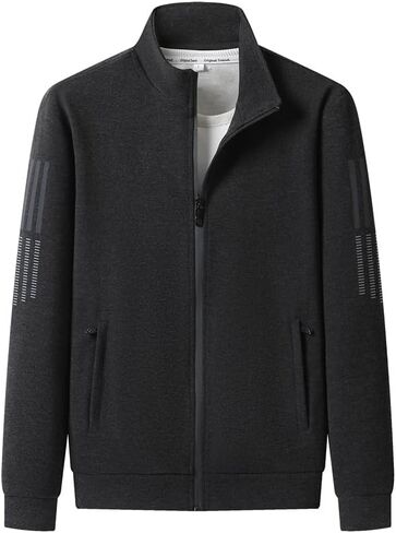 Men's Athletic Full-Zip Track Jacket, Stand Collar, Knit Fabric, Black in Saudi Arabia
