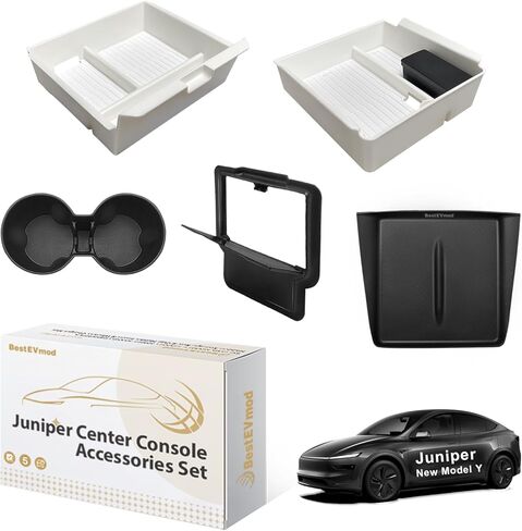 BestEvMod 5PCS منظم وحدة التحكم المركزية متوافق مع 2026 2025 Tesla New Model Y Juniper Accessories ABS Slide بسلاسة حامل الكأس إدراج شاحن لاسلكي حصيرة سيليكون (أبيض) غير مناسب للمعايير in Saudi Arabia