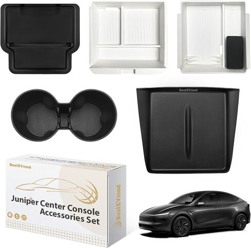 BestEvMod 5PCS منظم وحدة التحكم المركزية متوافق مع 2026 2025 Tesla New Model Y Juniper Accessories ABS Slide بسلاسة حامل الكأس إدراج شاحن لاسلكي حصيرة سيليكون (أبيض) غير مناسب للمعايير in Saudi Arabia