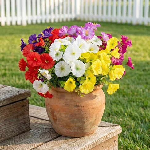 14 حزمة من الزهور الاصطناعية للأماكن الخارجية، نباتات خارجية صناعية مقاومة للأشعة فوق البنفسجية، مجد الصباح المزيف بأوراق الأوكالبتو، لحديقة الربيع والصيف، والشرفة، وصندوق النوافذ، وديكور المنزل (7 ألوان) in Kuwait