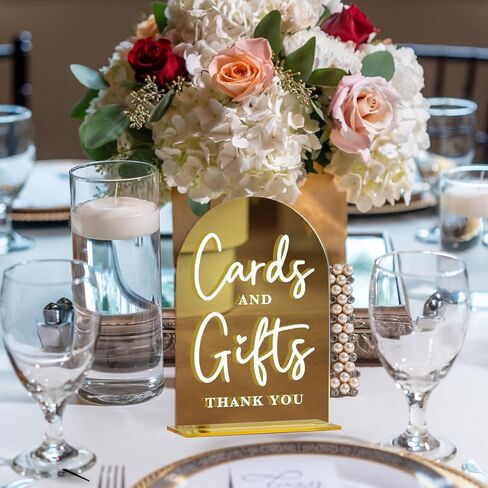 Acrylic Wedding Sign, Bridal Shower Decorations, Cards and Gifts Sign for Ceremony, Modern Font Table Signs, Gold Mirror Arched Acrylic Tabletop Signs for Wedding Reception and Event Party in Saudi Arabia