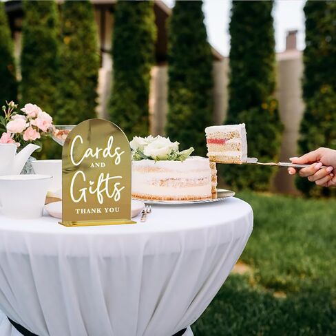 Acrylic Wedding Sign, Bridal Shower Decorations, Cards and Gifts Sign for Ceremony, Modern Font Table Signs, Gold Mirror Arched Acrylic Tabletop Signs for Wedding Reception and Event Party in Saudi Arabia