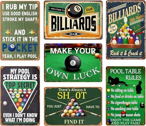 Funny Billiards Metal Tin Sign - Vintage Pool Table Accessories, Billiard Room Wall Art for Game Room & Man Cave Decor, Sports Bar Signs, Unique Gifts for Men 8 x 12 Inch（7pcs） in Saudi Arabia