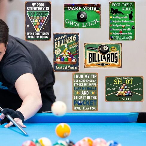 Funny Billiards Metal Tin Sign - Vintage Pool Table Accessories, Billiard Room Wall Art for Game Room & Man Cave Decor, Sports Bar Signs, Unique Gifts for Men 8 x 12 Inch（7pcs） in Saudi Arabia