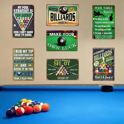 Funny Billiards Metal Tin Sign - Vintage Pool Table Accessories, Billiard Room Wall Art for Game Room & Man Cave Decor, Sports Bar Signs, Unique Gifts for Men 8 x 12 Inch（7pcs） in Saudi Arabia