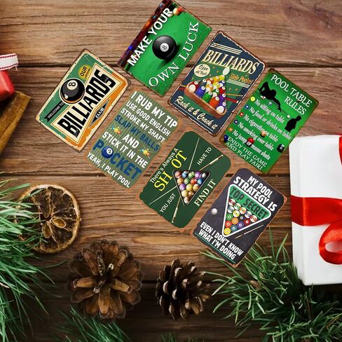 Funny Billiards Metal Tin Sign - Vintage Pool Table Accessories, Billiard Room Wall Art for Game Room & Man Cave Decor, Sports Bar Signs, Unique Gifts for Men 8 x 12 Inch（7pcs） in Saudi Arabia