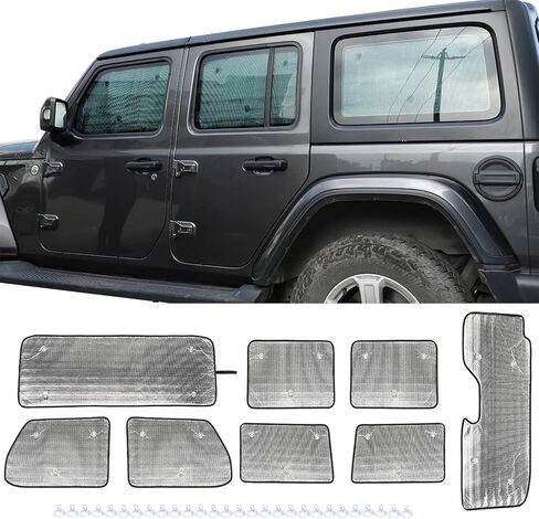 8-Pack for Jeep JL Windshield Sunshade Front & Side & Rear Window Sun Shade Sunscreen Heat Insulation Sun Visor Sun Reflector Fits 2018-2024 Wrangler JLU 4-Door Privacy in Kuwait