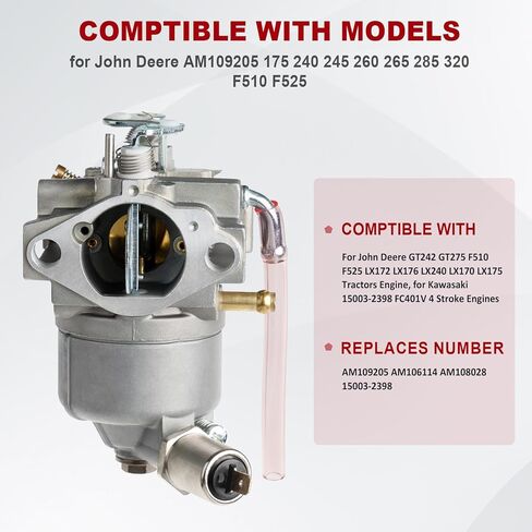 AM109205 Carburetor for John Deere GT242 GT262 GT275 F510 F525 LX170 LX172 LX175 LX176 LX240 FC420V FC401V Engine in Kuwait
