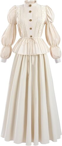 LTAKK Victorian Dress Women Edwardian Dresses 1800s Vintage Medieval Renaissance Costume 2-Piece in Kuwait