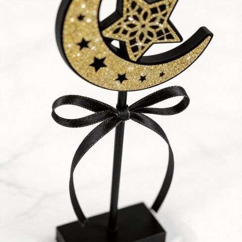 3-Piece Wooden Ramadan Decoration Set, 9.5/10.3/11 Inches Eid Table Centerpieces with Festive Ribbon for Home and Ramadan Mubarak Decor in Kuwait