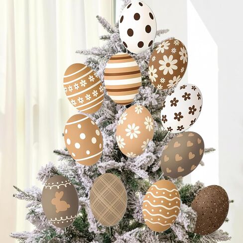 Thyle 8" Large Easter Eggs Decoration Tree Picks 12 Pcs Extra Large Neutral Beige White Plastic Easter Eggs Trees Ornament Bulk for Easters Tree Topper Floral Vase Picks Home Office Spring Yard Decor in Saudi Arabia