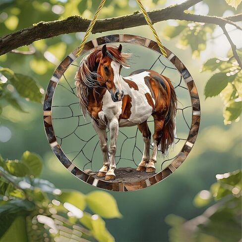 Colorful Acrylic Suncatcher, Paint Horse Stone 7-inch Hanging Window Wall Art Decor with Printed Stained Glass Style Design, Gift Idea & Garden Ornament Indoor Outdoor Use in Saudi Arabia