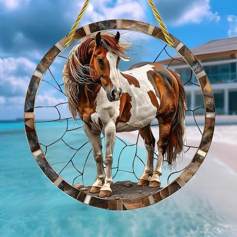 Colorful Acrylic Suncatcher, Paint Horse Stone 7-inch Hanging Window Wall Art Decor with Printed Stained Glass Style Design, Gift Idea & Garden Ornament Indoor Outdoor Use in Saudi Arabia