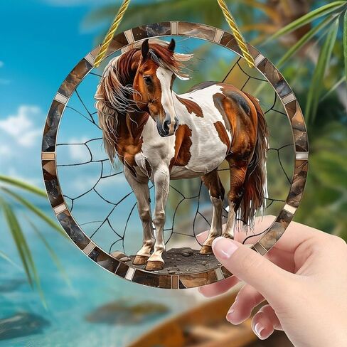 Colorful Acrylic Suncatcher, Paint Horse Stone 7-inch Hanging Window Wall Art Decor with Printed Stained Glass Style Design, Gift Idea & Garden Ornament Indoor Outdoor Use in Saudi Arabia