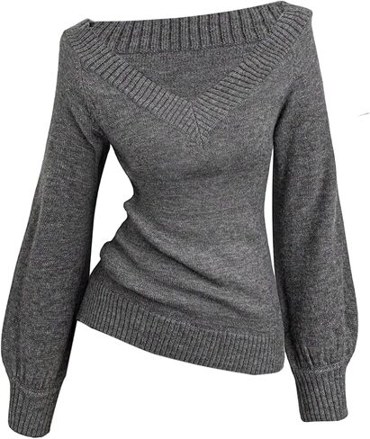 WDIRARA Women's Plus Size V Neck Sweaters Long Lantern Sleeve Pullover Knit Tops in Saudi Arabia