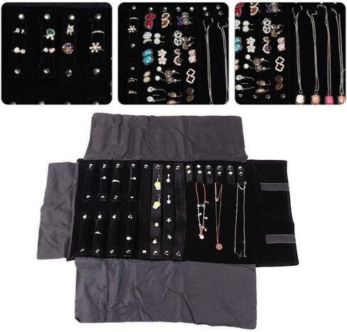 Jewelry Roll, Black, Portable, 2 Drawers, 1 Compartment, Rectangular, Minimalist, Wedding, Anniversary, Rings, Earrings, Travel in Saudi Arabia
