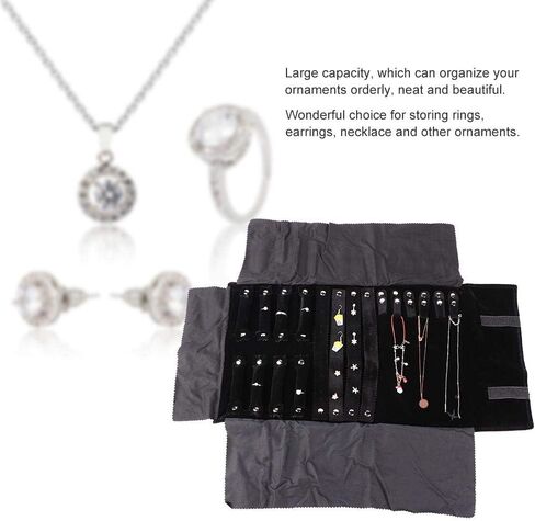 Jewelry Roll, Black, Portable, 2 Drawers, 1 Compartment, Rectangular, Minimalist, Wedding, Anniversary, Rings, Earrings, Travel in Saudi Arabia