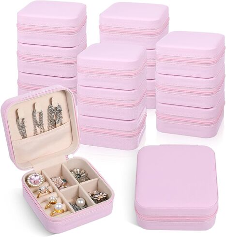 12 PCS Mini Travel Jewelry Case, Travel Jewelry Boxes Bulk Portable Bridesmaid Proposal Boxes Exquisite for Stud Earrings, Earrings, Rings, Necklaces, Bracelets, Brooches-Pink in Kuwait