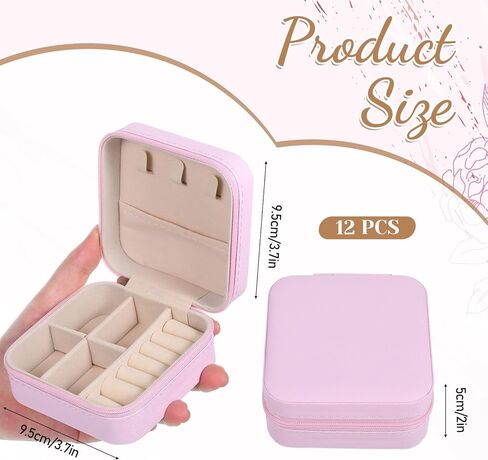 12 PCS Mini Travel Jewelry Case, Travel Jewelry Boxes Bulk Portable Bridesmaid Proposal Boxes Exquisite for Stud Earrings, Earrings, Rings, Necklaces, Bracelets, Brooches-Pink in Kuwait