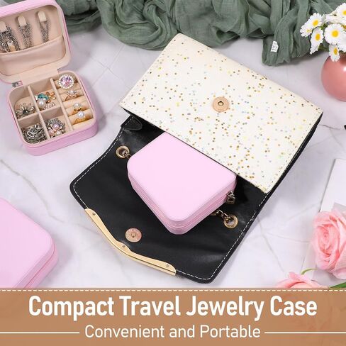 12 PCS Mini Travel Jewelry Case, Travel Jewelry Boxes Bulk Portable Bridesmaid Proposal Boxes Exquisite for Stud Earrings, Earrings, Rings, Necklaces, Bracelets, Brooches-Pink in Kuwait
