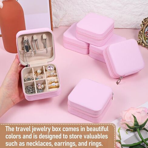 12 PCS Mini Travel Jewelry Case, Travel Jewelry Boxes Bulk Portable Bridesmaid Proposal Boxes Exquisite for Stud Earrings, Earrings, Rings, Necklaces, Bracelets, Brooches-Pink in Kuwait
