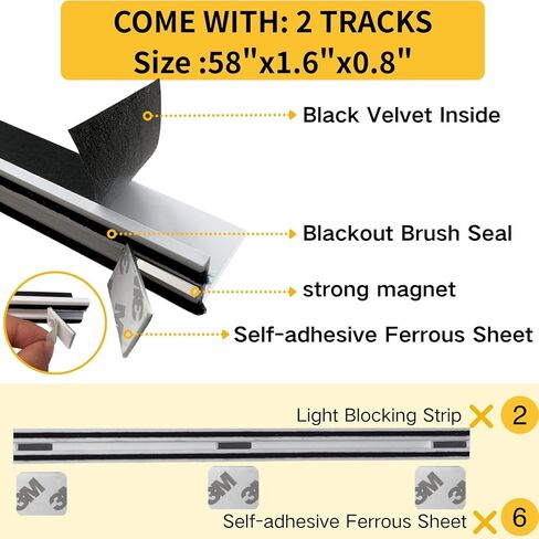 Blackout PVC Magnetic Light Blocking Strips for Window Shades and Blinds - Blocks Light Along The Sides of Blackout Blinds,Cordless,Light Blocking Strips for Bedroom (White, 58",2Pcs，Removable) in Kuwait