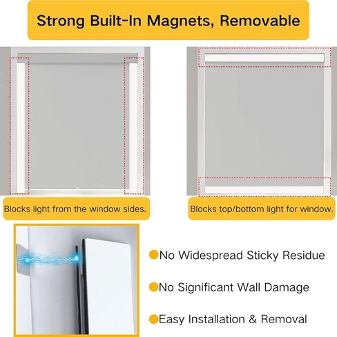 Blackout PVC Magnetic Light Blocking Strips for Window Shades and Blinds - Blocks Light Along The Sides of Blackout Blinds,Cordless,Light Blocking Strips for Bedroom (White, 58",2Pcs，Removable) in Kuwait