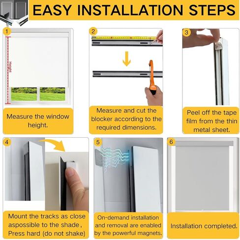 Blackout PVC Magnetic Light Blocking Strips for Window Shades and Blinds - Blocks Light Along The Sides of Blackout Blinds,Cordless,Light Blocking Strips for Bedroom (White, 58",2Pcs，Removable) in Kuwait