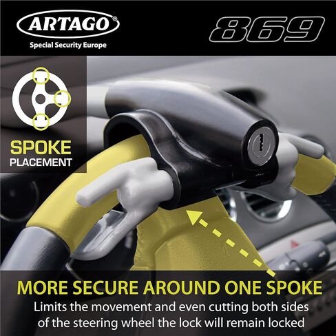 Artago 869 High-End Steering Wheel Lock, Extra Security Around The Spoke, Press & Click Locking More Practical, Universal Anti Theft Bar Locking Device for Vehicle, Car, Truck, Van, Autovan, Camper in Kuwait