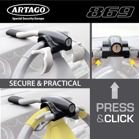 Artago 869 High-End Steering Wheel Lock, Extra Security Around The Spoke, Press & Click Locking More Practical, Universal Anti Theft Bar Locking Device for Vehicle, Car, Truck, Van, Autovan, Camper in Kuwait
