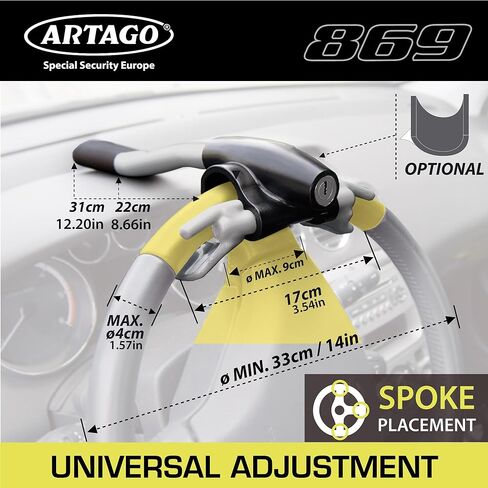 Artago 869 High-End Steering Wheel Lock, Extra Security Around The Spoke, Press & Click Locking More Practical, Universal Anti Theft Bar Locking Device for Vehicle, Car, Truck, Van, Autovan, Camper in Kuwait