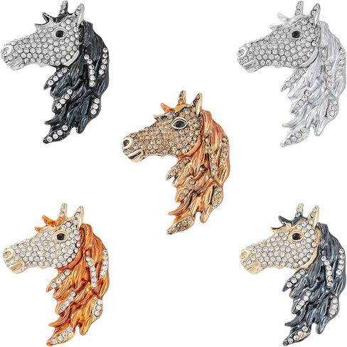 5pcs Ucubwfu 2026 New Year Brooches, Horse-Year Rhinestone Horse Head Brooch, Alloy Colorful Horse Brooch in Kuwait