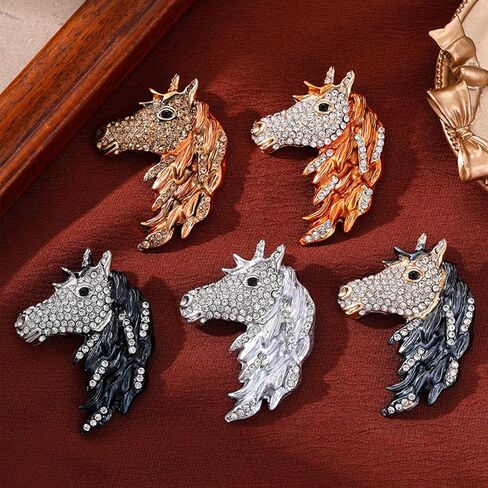5pcs Ucubwfu 2026 New Year Brooches, Horse-Year Rhinestone Horse Head Brooch, Alloy Colorful Horse Brooch in Kuwait