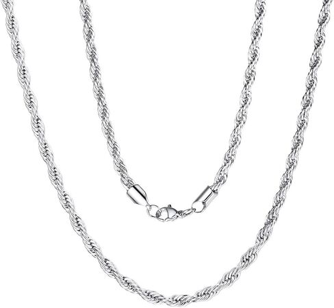 ChainsPro 3/6 mm Wheat/Rope Chain Necklace for Men Women, 18-30 inches, 316L Stainless Steel/Black/14K Gold Plated Mens Hip Hop Chain-Send Gift Box in Kuwait