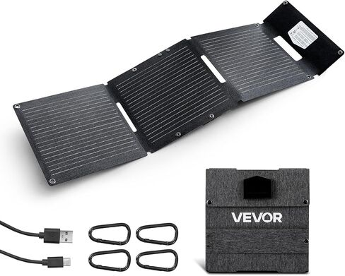 VEVOR 60W شاحن لوحة شمسية قابلة للطي، 16BB N-Type Monocrystalline Solar Panel كفاءة 24٪، خفيف الوزن محمول مع مخرج MC4، نوع C، منافذ USB-A وDC لمحطات الطاقة والتخييم والمشي لمسافات طويلة in Kuwait