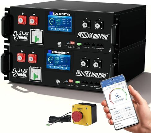 ECO-WORTHY (Cubix 100 Pro) 48V 100Ah Server Rack LiFePO4 Lithium Battery, Low-Temperature Resistant Cells,LED Display,Bluetooth & WiFi Connectivity,for Solar Energy Storage, Home Backup Power in Kuwait