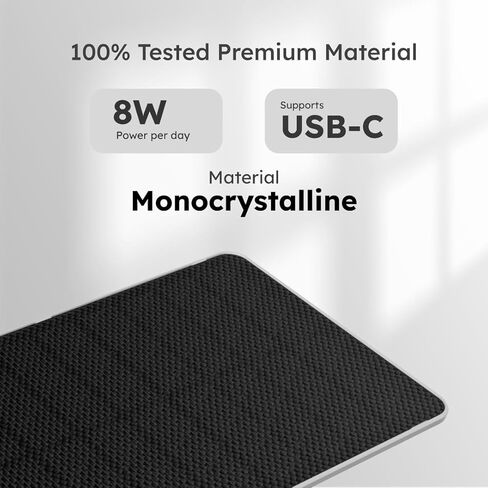 لوحة شمسية Waggle 8 واط لكاميرات المراقبة - IP65 مقاومة للماء، شاحن شمسي عالي الكفاءة، كابل 10 قدم، يدعم منفذ USB-C in Kuwait
