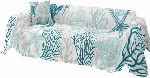 Turquoise Grey Coastal Coral Sofa Covers for 3 Cushion Couch,Washable Sectional & L Shape Couch Covers for Dogs/Cats,Ocean Nautical Summer Beach Turtle Non Slip Sofa Slipcover Futon Cover 71x150 in Saudi Arabia