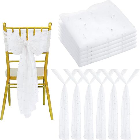 36 قطعة من غطاء كرسي الزفاف مع اللؤلؤ بطول 8 أقدام لتزيين ممر الزفاف من القماش الشفاف غطاء كرسي الكنيسة للديكور الخارجي للحفلات والولائم (وردي) in Kuwait