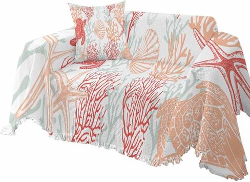 Turquoise Grey Coastal Coral Sofa Covers for 3 Cushion Couch,Washable Sectional & L Shape Couch Covers for Dogs/Cats,Ocean Nautical Summer Beach Turtle Non Slip Sofa Slipcover Futon Cover 71x150 in Kuwait