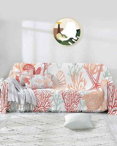 Turquoise Grey Coastal Coral Sofa Covers for 3 Cushion Couch,Washable Sectional & L Shape Couch Covers for Dogs/Cats,Ocean Nautical Summer Beach Turtle Non Slip Sofa Slipcover Futon Cover 71x150 in Saudi Arabia