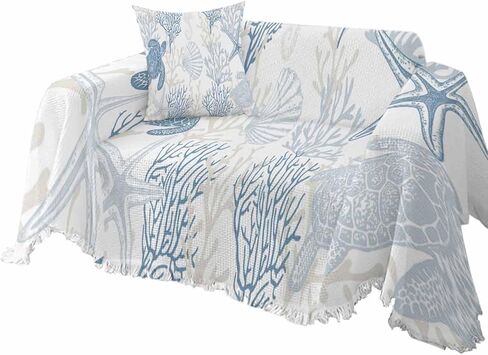 Turquoise Grey Coastal Coral Sofa Covers for 3 Cushion Couch,Washable Sectional & L Shape Couch Covers for Dogs/Cats,Ocean Nautical Summer Beach Turtle Non Slip Sofa Slipcover Futon Cover 71x150 in Saudi Arabia