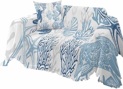Turquoise Grey Coastal Coral Sofa Covers for 3 Cushion Couch,Washable Sectional & L Shape Couch Covers for Dogs/Cats,Ocean Nautical Summer Beach Turtle Non Slip Sofa Slipcover Futon Cover 71x150 in Saudi Arabia