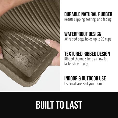 GORILLA GRIP Natural Rubber Indoor Outdoor Boot Tray for Shoes, 32x16 Waterproof Winter Mat with Raised Edges Handles Tear Resistant Heavy Duty Home Garage Floor Mats Easy Clean Shoe Trays Taupe Brown in Kuwait