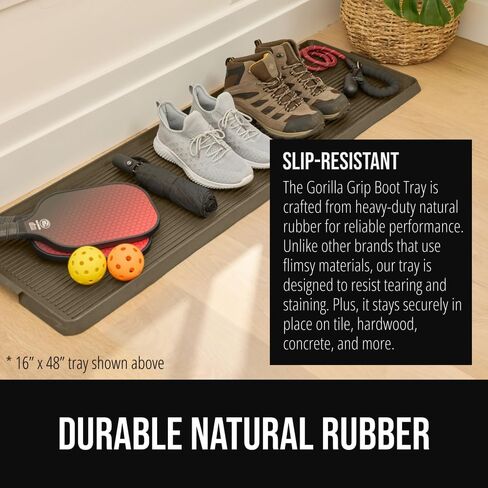 GORILLA GRIP Natural Rubber Indoor Outdoor Boot Tray for Shoes, 32x16 Waterproof Winter Mat with Raised Edges Handles Tear Resistant Heavy Duty Home Garage Floor Mats Easy Clean Shoe Trays Taupe Brown in Kuwait