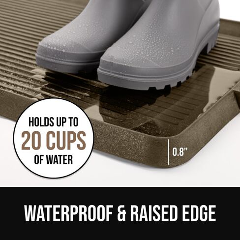 GORILLA GRIP Natural Rubber Indoor Outdoor Boot Tray for Shoes, 32x16 Waterproof Winter Mat with Raised Edges Handles Tear Resistant Heavy Duty Home Garage Floor Mats Easy Clean Shoe Trays Taupe Brown in Kuwait