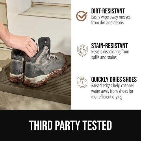 GORILLA GRIP Natural Rubber Indoor Outdoor Boot Tray for Shoes, 32x16 Waterproof Winter Mat with Raised Edges Handles Tear Resistant Heavy Duty Home Garage Floor Mats Easy Clean Shoe Trays Taupe Brown in Kuwait